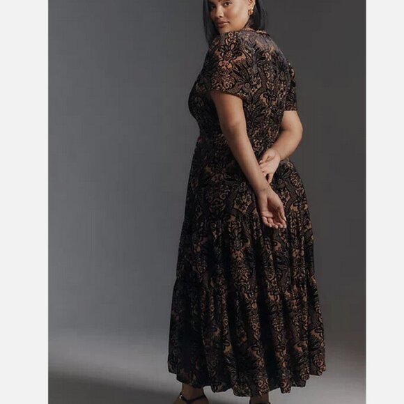 Anthropologie The Somerset Velvet Edition Maxi Dress Tiered Black M Nwt Medium - Picture 7 of 7